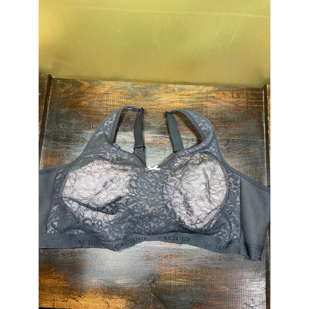 Cacique Black Lace Full Coverage Wireless Bra‎ Plus Size Comfort 52DD
